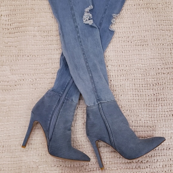Shoes -  Over The Knee High Boots Denim High Heels 